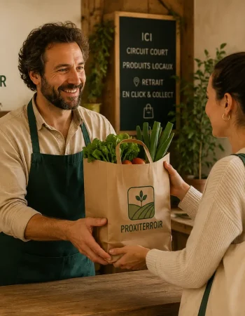 producteur délivrant des legumes au consommateur