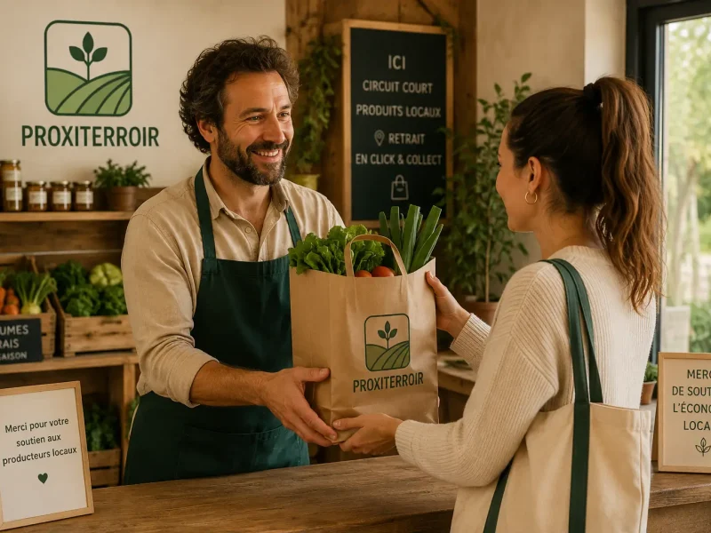 producteur délivrant des legumes au consommateur