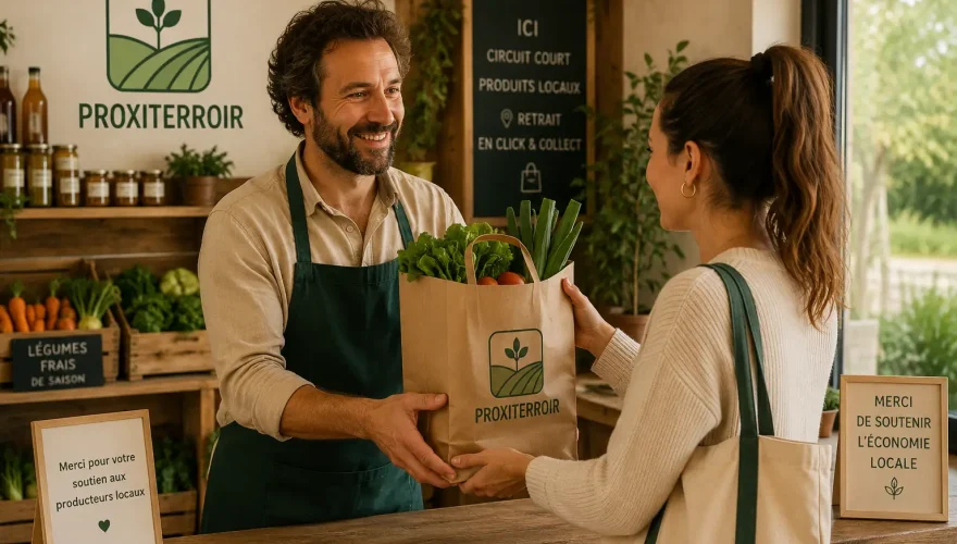 producteur délivrant des legumes au consommateur